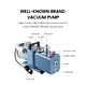 Labeled technical structure diagram of a blue rotary vane vacuum pump accessory designed for a high-efficiency laboratory freeze dryer system.
